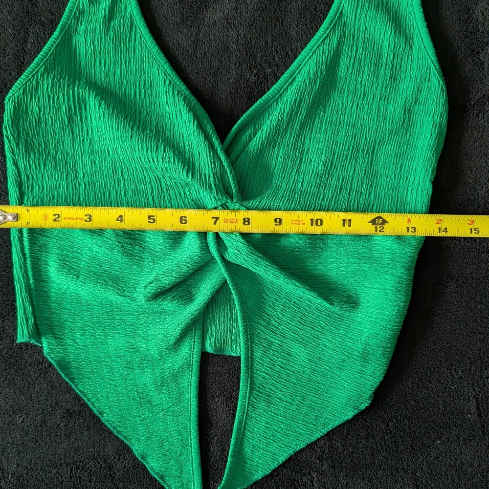 Resortwear Summer Vacation Coord Set Midi Skirt Halter Top Smocked Crop Green M - Picture 11 of 13